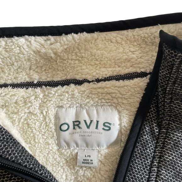 ORVIS Classic Collection Mens Quarter Zip Sweater Sherpa Lined Black L Outdoor - Picture 7 of 10